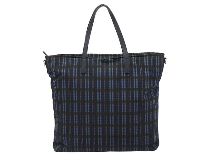PRADA Tote Bag Nylon Navy Gold Tone Auth 192816A Marineblau - Ansicht 2