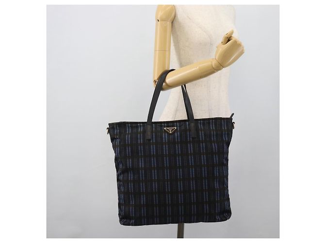PRADA Tote Bag Nylon Navy Gold Tone Auth 192816A Marineblau - Ansicht 23