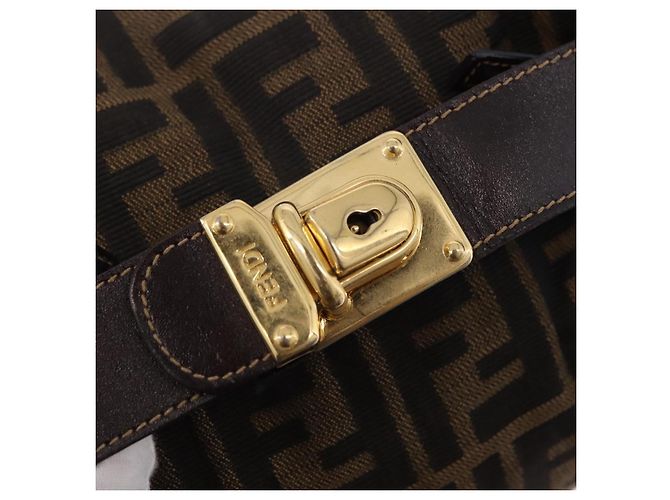 FENDI Zucca Canvas Vanity Hand Bag Brown Gold Auth 191739 Golden - view 17