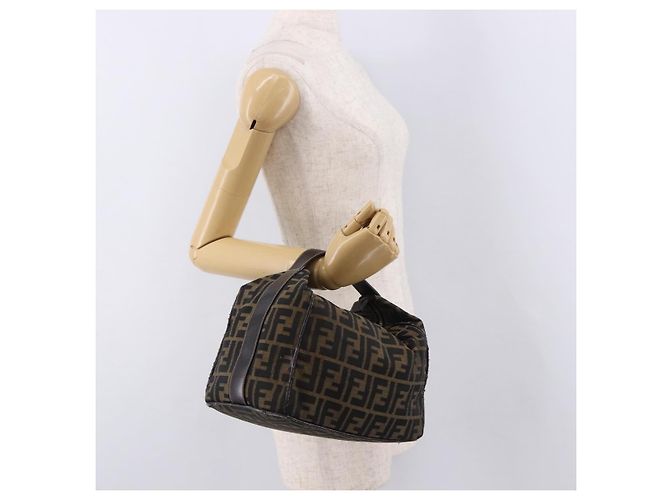 FENDI Zucca Canvas Vanity Hand Bag Brown Gold Auth 191739 Golden - view 24