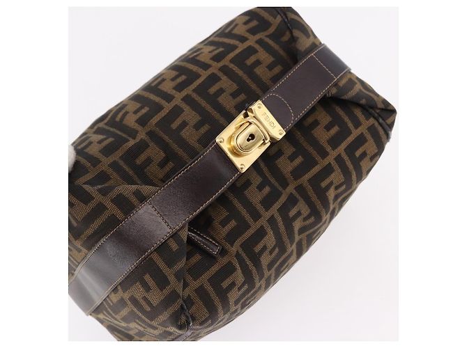 FENDI Zucca Canvas Vanity Hand Bag Brown Gold Auth 191739 Golden - view 6
