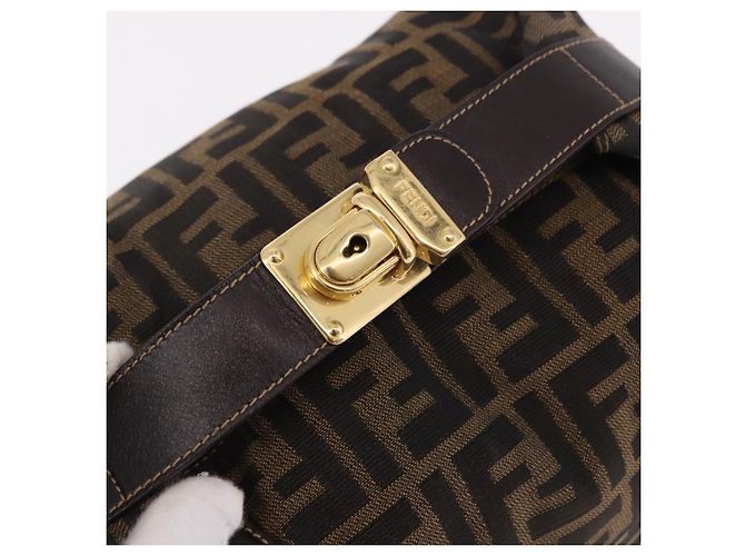 FENDI Zucca Canvas Vanity Hand Bag Brown Gold Auth 191739 Golden - view 7