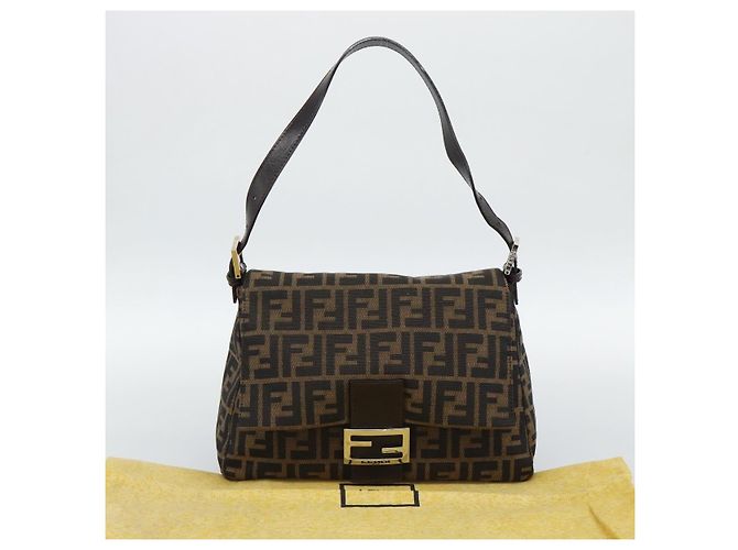 FENDI Zucca Canvas Mamma Baguette Shoulder Bag Marrone Nero Autentico BA14486V - vista 12