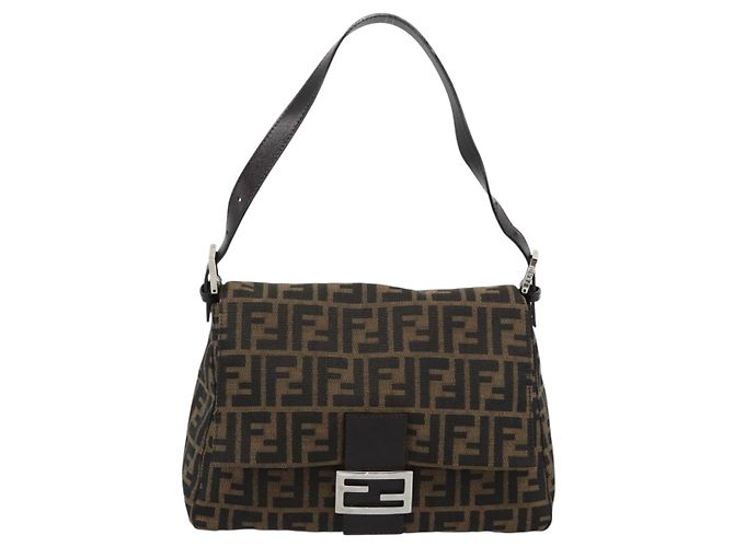 FENDI Zucca Canvas Mamma Baguette Shoulder Bag Marrone Nero Autentico BA14486V - vista 13