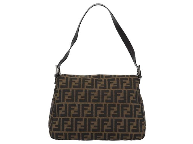 FENDI Zucca Canvas Mamma Baguette Shoulder Bag Marrone Nero Autentico BA14486V - vista 2