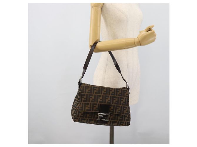 FENDI Zucca Canvas Mamma Baguette Shoulder Bag Marrone Nero Autentico BA14486V - vista 23