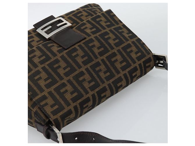 FENDI Zucca Canvas Mamma Baguette Shoulder Bag Marrone Nero Autentico BA14486V - vista 6