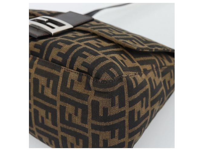 FENDI Zucca Canvas Mamma Baguette Shoulder Bag Marrone Nero Autentico BA14486V - vista 9
