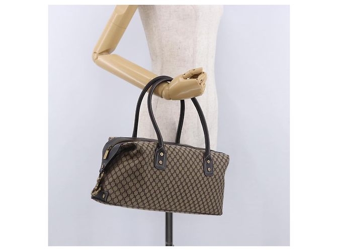 Céline Borsa Boston CELINE in tela Macadam Beige con finiture dorate Auth 192830A - vista 22