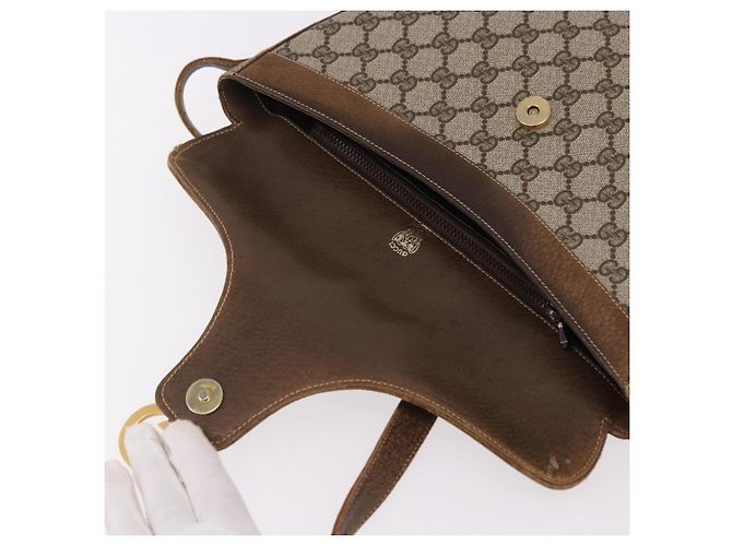Borsa a tracolla GUCCI GG Supreme Web Sherry Line PVC Beige Oro Auth 191908 D'oro - vista 11