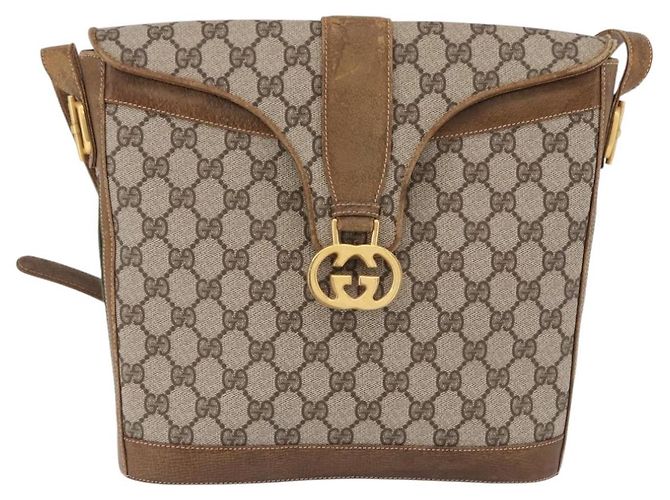 Borsa a tracolla GUCCI GG Supreme Web Sherry Line PVC Beige Oro Auth 191908 D'oro - vista 13
