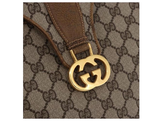 Borsa a tracolla GUCCI GG Supreme Web Sherry Line PVC Beige Oro Auth 191908 D'oro - vista 17