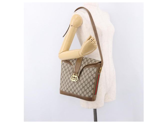 Borsa a tracolla GUCCI GG Supreme Web Sherry Line PVC Beige Oro Auth 191908 D'oro - vista 23