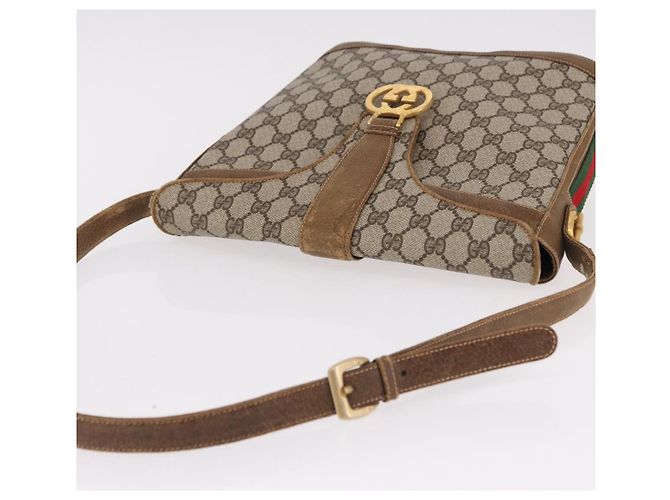 Borsa a tracolla GUCCI GG Supreme Web Sherry Line PVC Beige Oro Auth 191908 D'oro - vista 6