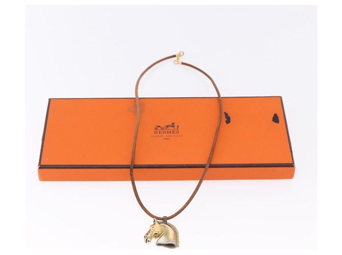 Hermès Collar HERMES Shuval de cuero marrón Auth bs36204 Castaño - vista 13