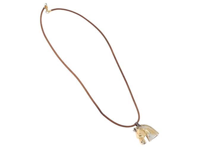 Hermès Collar HERMES Shuval de cuero marrón Auth bs36204 Castaño - vista 2