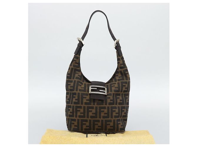 Borsa a Spalla FENDI Mamma Baguette in Tela Zucca Marrone Oro Auth 192273 D'oro - vista 12