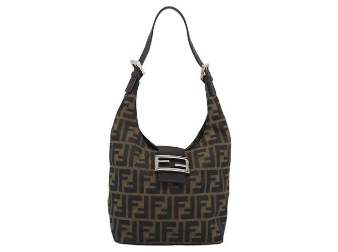 Borsa a Spalla FENDI Mamma Baguette in Tela Zucca Marrone Oro Auth 192273 D'oro - vista 13