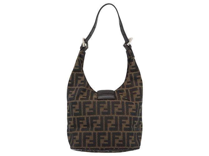 Borsa a Spalla FENDI Mamma Baguette in Tela Zucca Marrone Oro Auth 192273 D'oro - vista 2