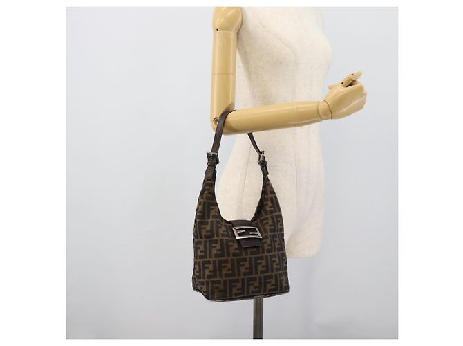 Borsa a Spalla FENDI Mamma Baguette in Tela Zucca Marrone Oro Auth 192273 D'oro - vista 23