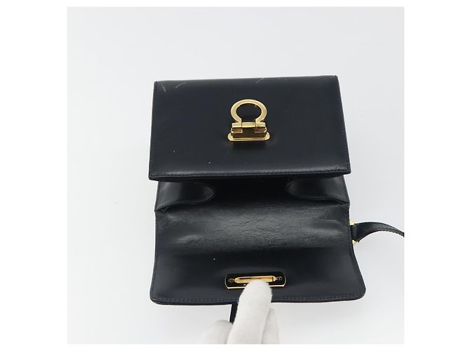 Borsa a tracolla Salvatore Ferragamo Gancini in pelle blu navy e oro Auth BA14387 D'oro - vista 10