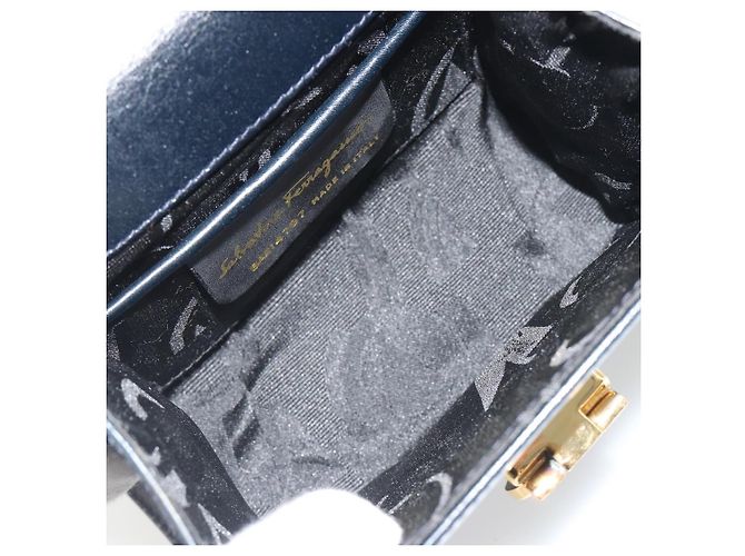 Borsa a tracolla Salvatore Ferragamo Gancini in pelle blu navy e oro Auth BA14387 D'oro - vista 11