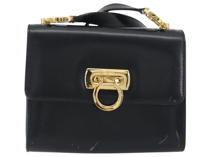 Borsa a tracolla Salvatore Ferragamo Gancini in pelle blu navy e oro Auth BA14387 D'oro - vista 13