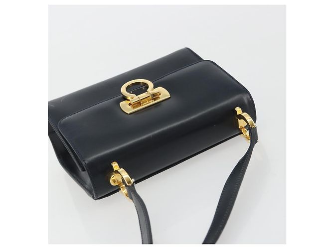 Borsa a tracolla Salvatore Ferragamo Gancini in pelle blu navy e oro Auth BA14387 D'oro - vista 6