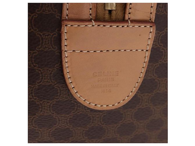 Céline Borsa Boston CELINE in tela Macadam PVC Pelle Marrone Oro Auth bs36061V D'oro - vista 12