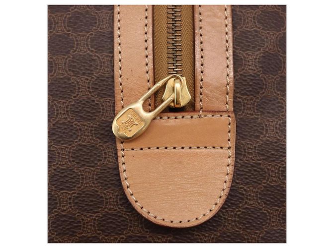 Céline Borsa Boston CELINE in tela Macadam PVC Pelle Marrone Oro Auth bs36061V D'oro - vista 17