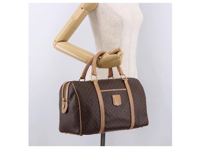 Céline Borsa Boston CELINE in tela Macadam PVC Pelle Marrone Oro Auth bs36061V D'oro - vista 21