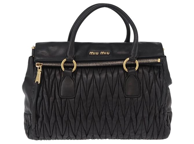 Miu Miu Matelasse Handtasche aus Leder 2way Schwarz Gold Auth am12113V Golden - Ansicht 13