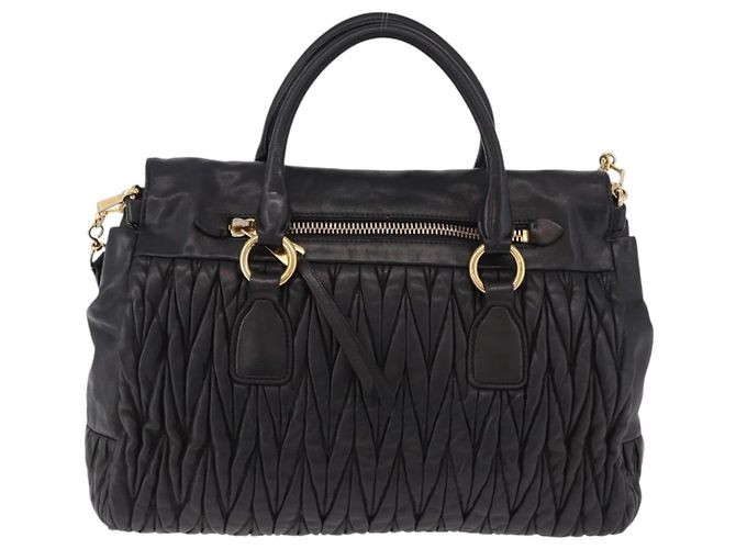 Miu Miu Matelasse Handtasche aus Leder 2way Schwarz Gold Auth am12113V Golden - Ansicht 2