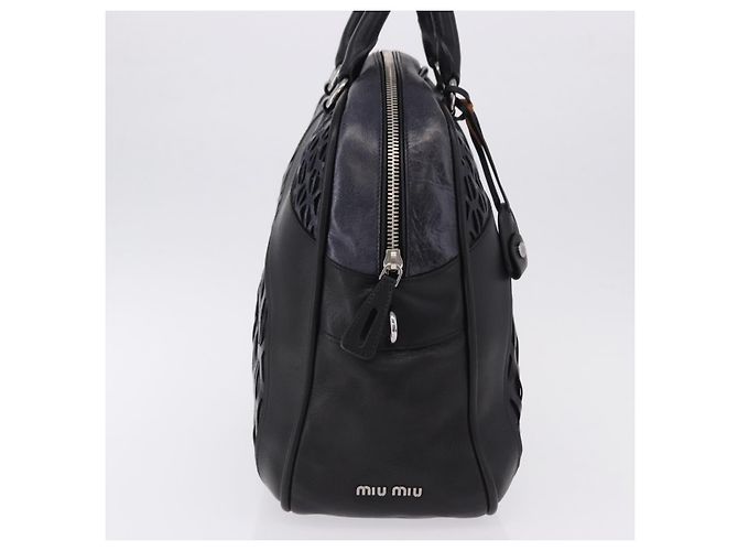 Borsa Miu Miu in pelle blu navy e argento Auth BA14365A - vista 4