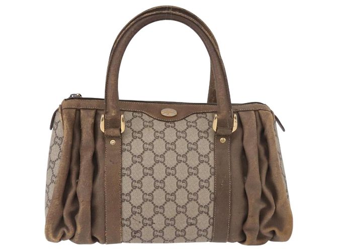 Borsa GUCCI GG Plus Supreme in PVC Beige Oro Auth gh2146 D'oro - vista 13