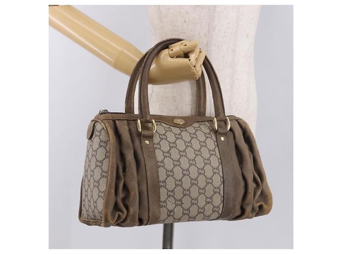Borsa GUCCI GG Plus Supreme in PVC Beige Oro Auth gh2146 D'oro - vista 22