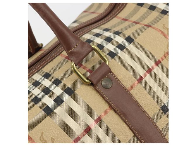 Borsa Boston Burberrys Nova Check PVC Beige Oro Auth 188601 D'oro - vista 10