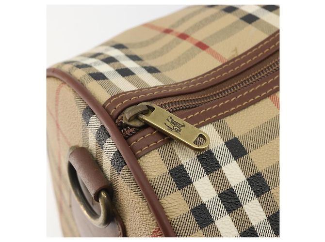Borsa Boston Burberrys Nova Check PVC Beige Oro Auth 188601 D'oro - vista 11