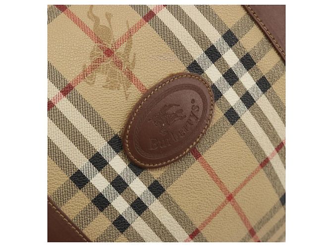 Borsa Boston Burberrys Nova Check PVC Beige Oro Auth 188601 D'oro - vista 17