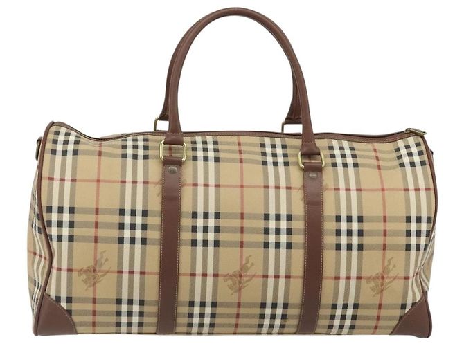 Borsa Boston Burberrys Nova Check PVC Beige Oro Auth 188601 D'oro - vista 2