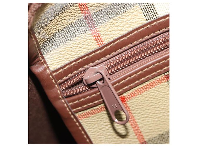 Borsa Boston Burberrys Nova Check PVC Beige Oro Auth 188601 D'oro - vista 21