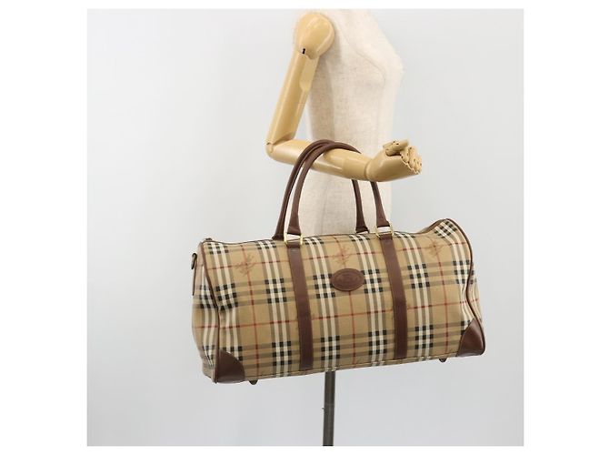 Borsa Boston Burberrys Nova Check PVC Beige Oro Auth 188601 D'oro - vista 23