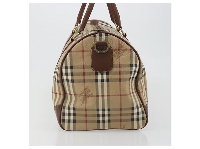 Borsa Boston Burberrys Nova Check PVC Beige Oro Auth 188601 D'oro - vista 3