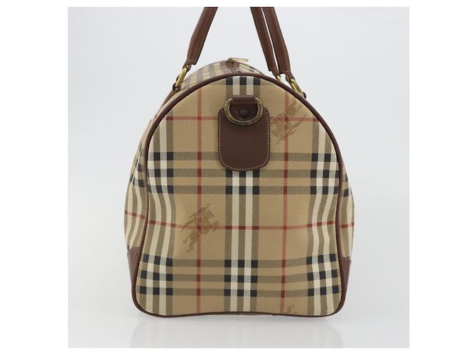 Borsa Boston Burberrys Nova Check PVC Beige Oro Auth 188601 D'oro - vista 4