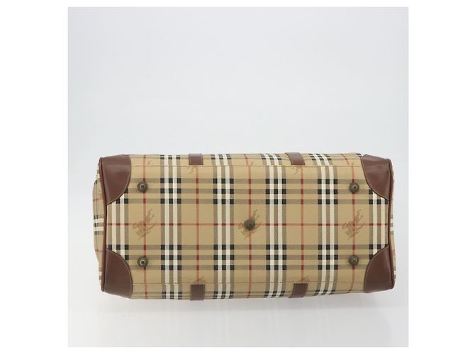 Borsa Boston Burberrys Nova Check PVC Beige Oro Auth 188601 D'oro - vista 5