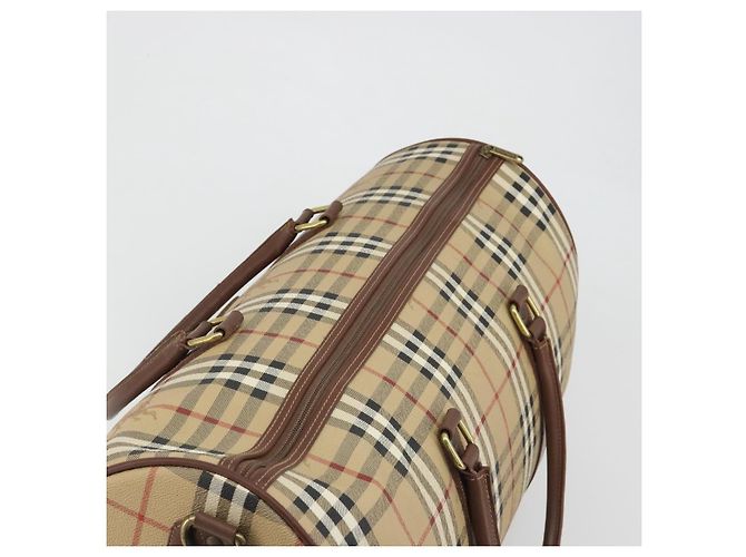 Borsa Boston Burberrys Nova Check PVC Beige Oro Auth 188601 D'oro - vista 6