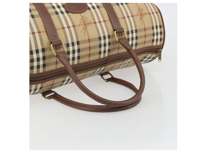 Borsa Boston Burberrys Nova Check PVC Beige Oro Auth 188601 D'oro - vista 7