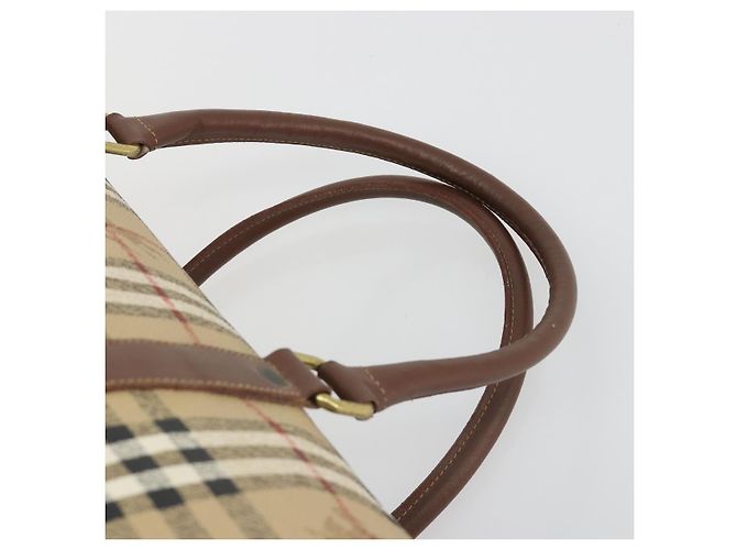 Borsa Boston Burberrys Nova Check PVC Beige Oro Auth 188601 D'oro - vista 8