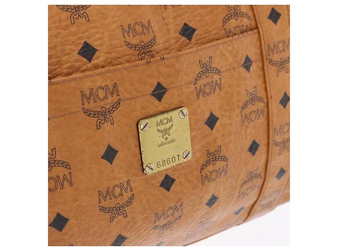 Bolsa Tote MCM Vicetos Logogram em PVC e couro marrom com detalhes dourados Auth BA14482A - vista 12