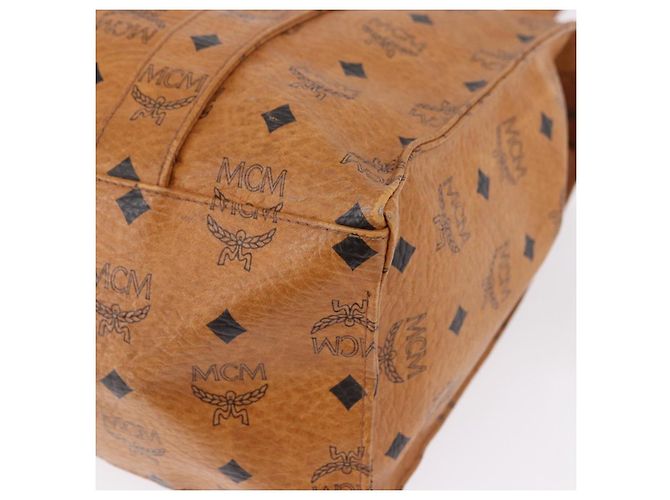 Bolsa Tote MCM Vicetos Logogram em PVC e couro marrom com detalhes dourados Auth BA14482A - vista 14